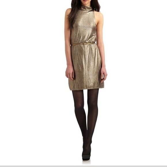 NEW Alice & Olivia Estelle Dress Gold Metallic Cocktail Luxury Lame Celeb Style - Picture 10 of 14